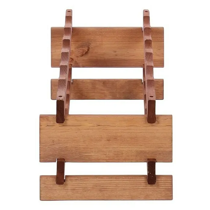Weinregal VINOTECA FLEX PRO | HxBxT 23x65x28cm | 12 Flaschen auf 2 Ebenen | Massives Kiefernholz | Braun geölt -  - Das Bild zeigt einen rustikalen Weinflaschenhalter aus hellem Holz, ideal zur stilvollen Präsentation von Weinen im Essbereich.