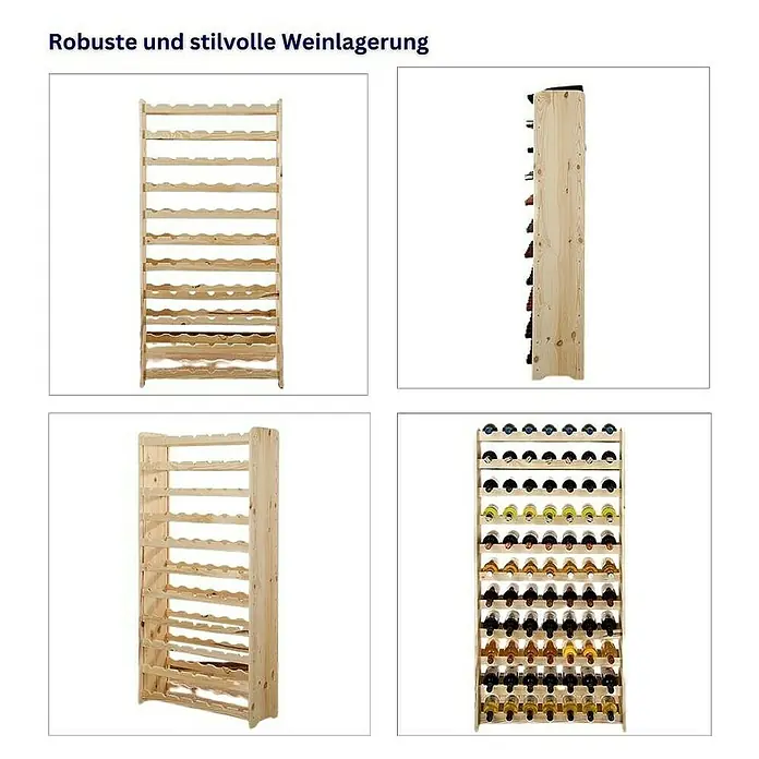 Proregal Flaschenregal Weinregal PINOTWINE C für 77 Flaschen - Holz - Weinregal aus Holz für die stilvolle und robuste Lagerung von Weinen. Bietet Platz für viele Flaschen.