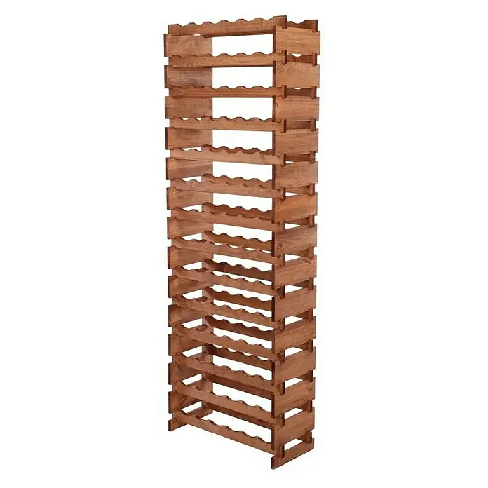 Proregal Flaschenregal Weinregal VINOTECA FLEX PRO für 84 Flaschen - L x B x H: 28 x 65 x 191 cm, Holz, Anzahl Böden: 14 Stk. - Ein hohes, hölzernes Weinregal mit gewellter Halterung, ideal zur Präsentation und Lagerung von Weinflaschen im rustikalen Stil.