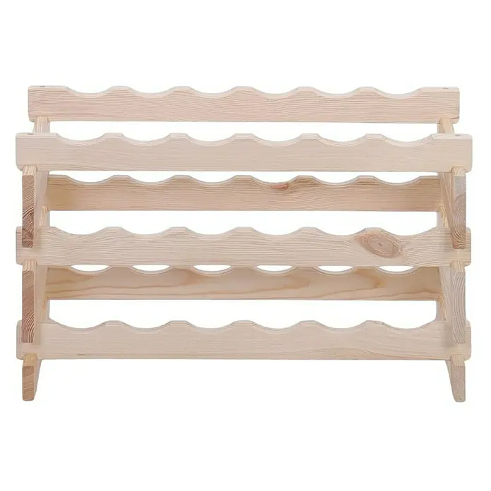 Proregal Flaschenregal Weinregal VINOTECA FLEX PRO für 18 Flaschen - L x B x H: 28 x 65 x 37 cm, Holz - Das Bild zeigt ein helles, unbehandeltes Holzweinregal mit Platz für 15 Flaschen, ideal für die Weinlagerung.