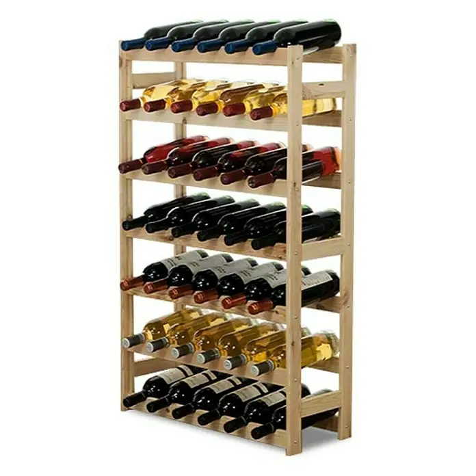 Proregal Flaschenregal Weinregal PINOTWINE für 42 Flaschen - L x B x H: 25 x 63 x 102 cm, Holz - Weinregal aus hellem Holz, gefüllt mit einer Auswahl an Weinflaschen in verschiedenen Farben. Praktische Weinlagerung für zu Hause.