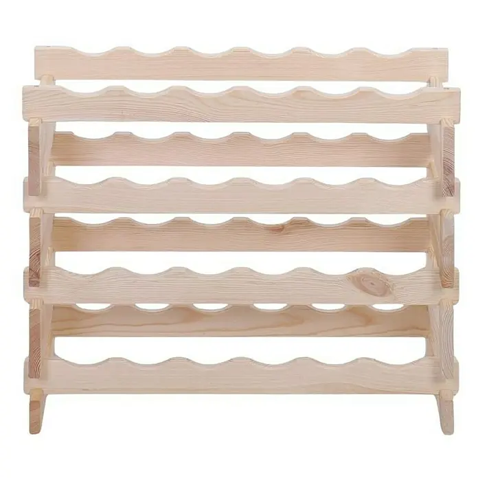 Proregal Flaschenregal Weinregal VINOTECA FLEX PRO für 24 Flaschen - L x B x H: 28 x 65 x 51 cm, Holz, Anzahl Böden: 4 Stk. - Helles, unbehandeltes Holz Weinregal mit vier Ebenen und gewelltem Design zur sicheren Aufbewahrung von Weinflaschen.