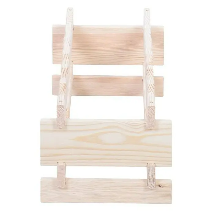 Proregal Flaschenregal Weinregal VINOTECA FLEX PRO für 12 Flaschen - L x B x H: 28 x 65 x 23 cm, Holz, Anzahl Böden: 2 Stk. - Nahaufnahme eines hellen, unbehandelten Holzregals, das seine schlichte Bauweise und natürliche Maserung hervorhebt.