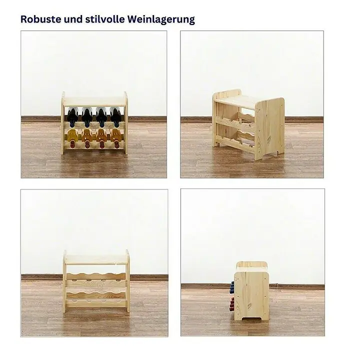 Proregal Flaschenregal Weinregal PINOTWINE C für 8 Flaschen - Holz - Robuste und stilvolle Weinlagerung: Ansichten des Holzweinregals für die Aufbewahrung Ihrer Weinflaschen.