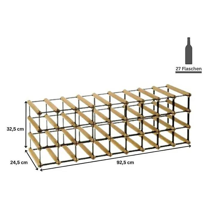 Proregal Flaschenregal Modulares Weinregal VINOTECA MOD METAL für 9x3 Flaschen - L x B x H: 24,5 x 92,5 x 32,5 cm, Holz - Weinregal zur Aufbewahrung von 27 Flaschen mit den Maßen 32,5 cm x 24,5 cm x 92,5 cm, ideal für Weinsammler und Liebhaber.