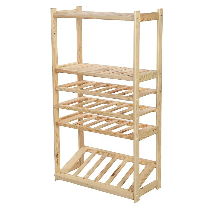 Proregal Flaschenregal & Weinregal SPREEWALD für 18 Flaschen - L x B x H: 33 x 70 x 124 cm, Holz - Helles Holzregal mit mehreren offenen Regalfächern, ideal für die Aufbewahrung oder Präsentation von Gegenständen im Wohnbereich.