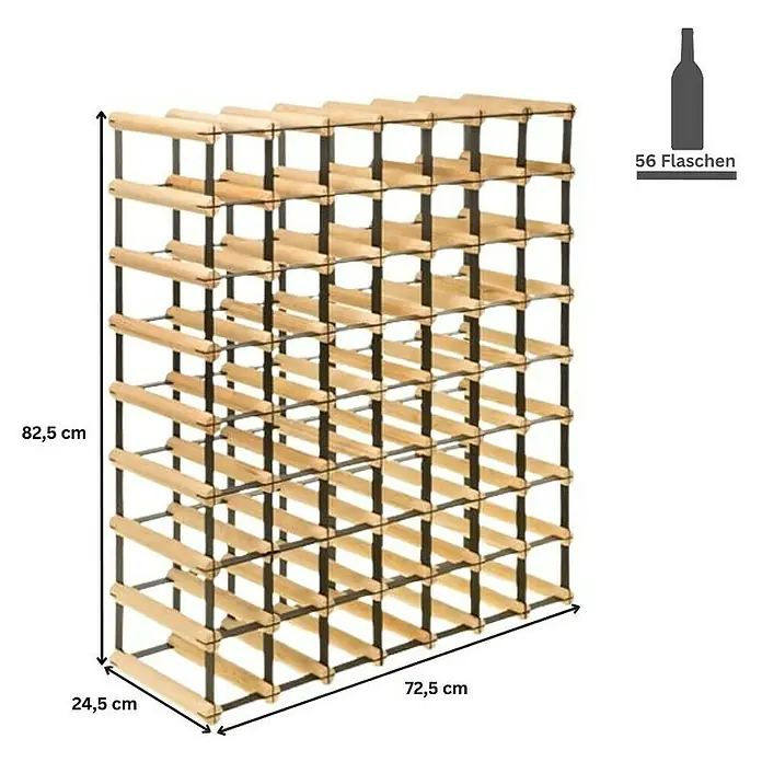 Proregal Flaschenregal Modulares Weinregal VINOTECA MOD METAL für 7x8 Flaschen - Holz - Abbildung eines Weinregals für 56 Flaschen mit den Maßen 82,5 x 72,5 x 24,5 cm.