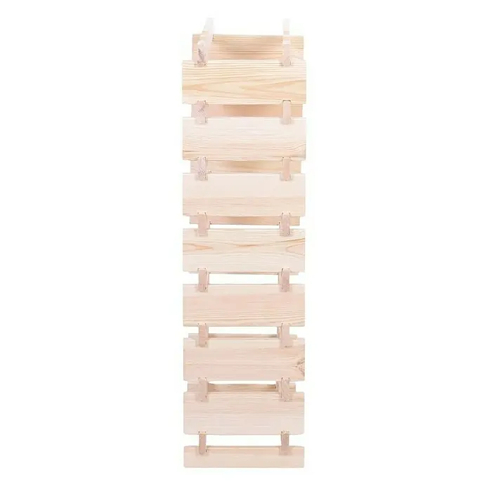 Proregal Flaschenregal Weinregal VINOTECA FLEX PRO für 32 Flaschen - L x B x H: 28 x 46 x 107 cm, Holz, Anzahl Böden: 8 Stk. - Ansicht einer Holzlattenstruktur, die durch hölzerne Abstandshalter zusammengehalten wird. Rustikales Design für Möbel oder Dekorationsprojekte.