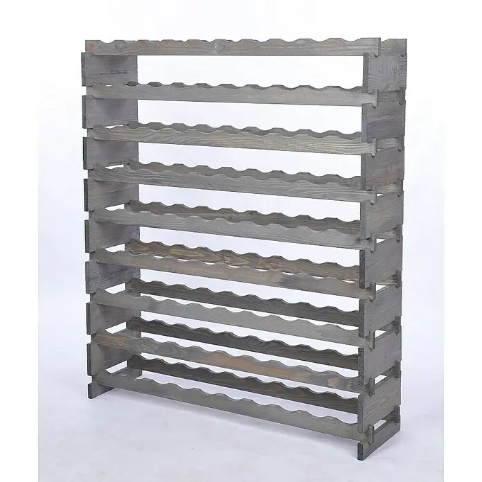 Proregal Flaschenregal Weinregal VINOTECA FLEX PRO für 90 Flaschen - L x B x H: 28 x 103 x 121 cm, Holz - Graues Holzregal mit wellenförmigen Regalböden zur Flaschenaufbewahrung, ideal für Weinliebhaber, robust und stilvoll.