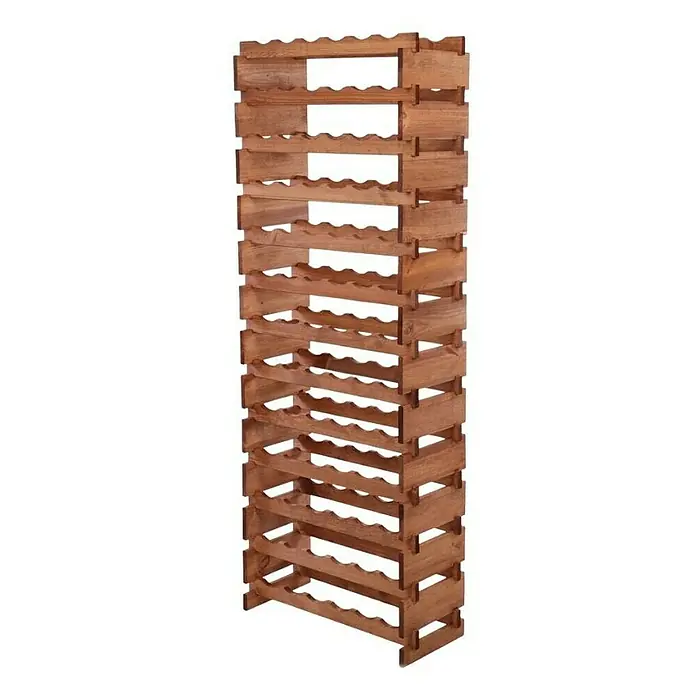 Proregal Flaschenregal Weinregal VINOTECA FLEX PRO für 78 Flaschen - L x B x H: 28 x 65 x 177 cm, Holz, Anzahl Böden: 13 Stk. - Ein hoher, freistehender Weinregal aus braunem Holz mit wellenförmigen Regalböden zur Flaschenlagerung für eine sichere Aufbewahrung.