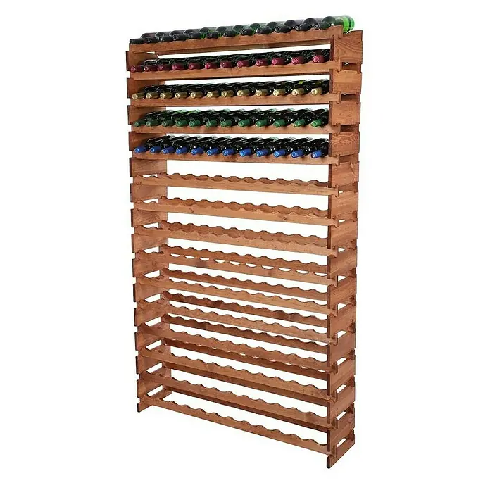 Proregal Flaschenregal Weinregal VINOTECA FLEX PRO für 180 Flaschen - L x B x H: 28 x 123 x 205 cm, Holz, Anzahl Böden: 15 Stk. - Ein hohes, freistehendes Weinregal aus Holz, das mit zahlreichen Flaschen Wein gefüllt ist. Es bietet viel Stauraum für Weine.
