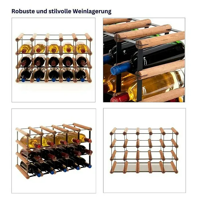 Proregal Flaschenregal Modulares Weinregal VINOTECA MOD METAL für 5x3 Flaschen - L x B x H: 24,5 x 52,5 x 32,5 cm, Holz - Robuste und stilvolle Weinlagerung: Weinregal aus Holz und Metall für 20 Flaschen zur sicheren Aufbewahrung.