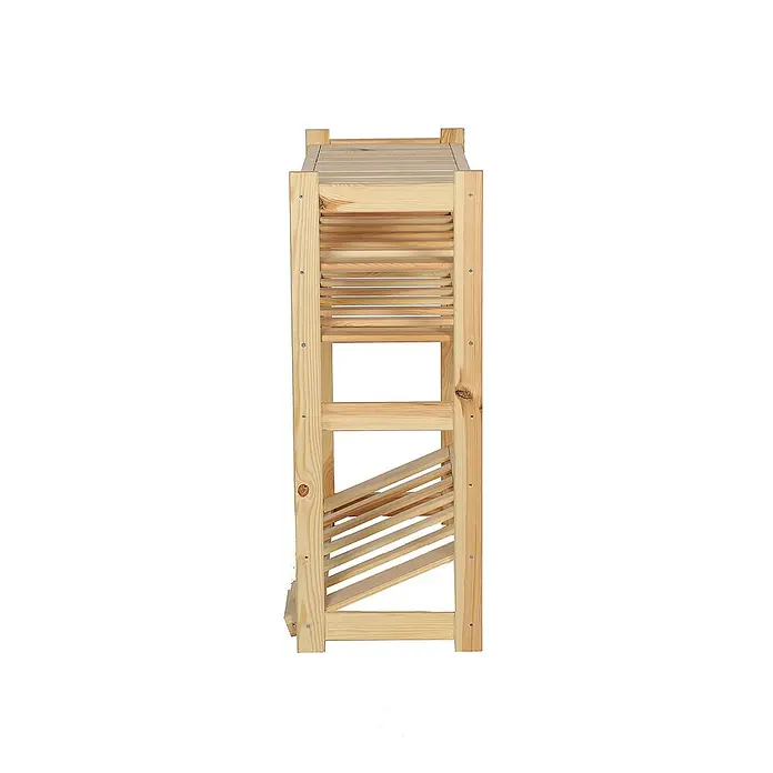 Proregal Flaschenregal & Weinregal SPREEWALD für 12 Flaschen - L x B x H: 33 x 70 x 86 cm, Holz - Nahaufnahme eines schmalen, hölzernen Weinregals mit mehreren Ablageflächen, ideal zur Aufbewahrung von Flaschen in Küche oder Bar.