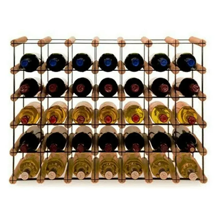 Proregal Flaschenregal Modulares Weinregal VINOTECA MOD METAL für 7x5 Flaschen - Holz - Weinflaschen sind in einem stilvollen Weinregal aus Holz untergebracht, das eine elegante Präsentation ermöglicht.
