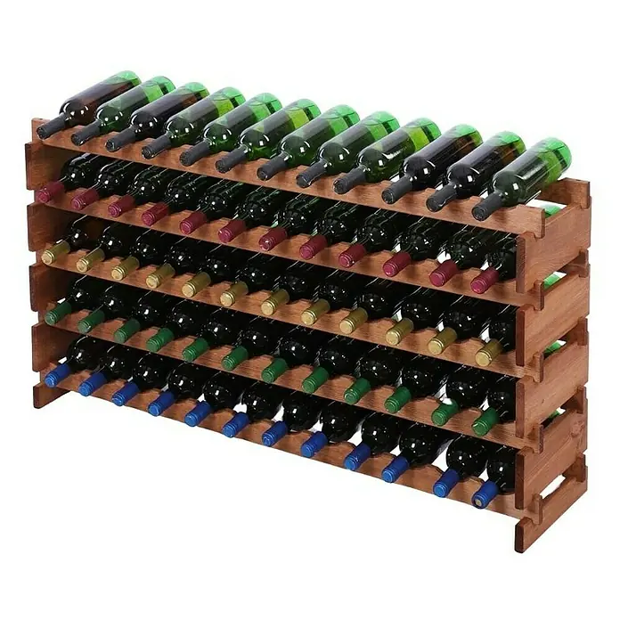 Proregal Flaschenregal Weinregal VINOTECA FLEX PRO für 60 Flaschen - L x B x H: 28 x 123 x 65 cm, Holz, Anzahl Böden: 5 Stk. - Holzweinregal mit vielen Flaschen Wein, die horizontal gelagert werden, um die Korken feucht zu halten.