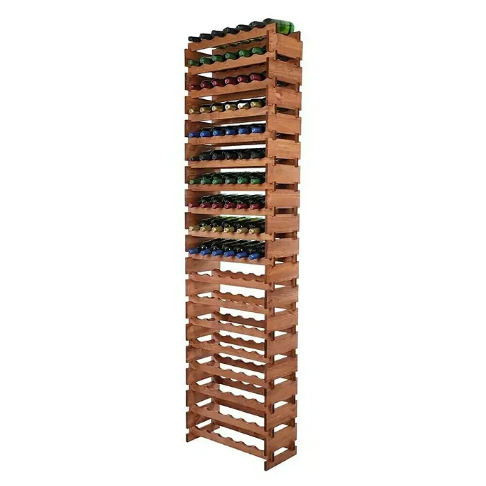 Proregal Flaschenregal Weinregal VINOTECA FLEX PRO für 108 Flaschen - L x B x H: 28 x 65 x 247 cm, Holz, Anzahl Böden: 18 Stk. - Abgebildeter hölzerner Flaschenständer mit mehreren Ebenen zur Lagerung von Weinflaschen, ideal für Weinliebhaber zur stilvollen Präsentation.
