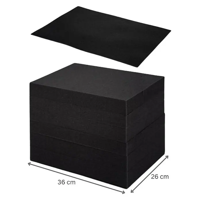 Proregal Euroboxen-Set 5x Eurobox NextGen Portable mit Rasterschaumstoff & Schaumstoffeinlage - Kunststoff, Grau, 5 Stk. - Schwarzes, rechteckiges, faltbares Schaumstoff-Gymnastikmatte-Set, 36 x 26 cm.