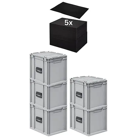 Proregal  Euroboxen-Set 5x Eurobox NextGen Portable mit Rasterschaumstoff & Schaumstoffeinlage
