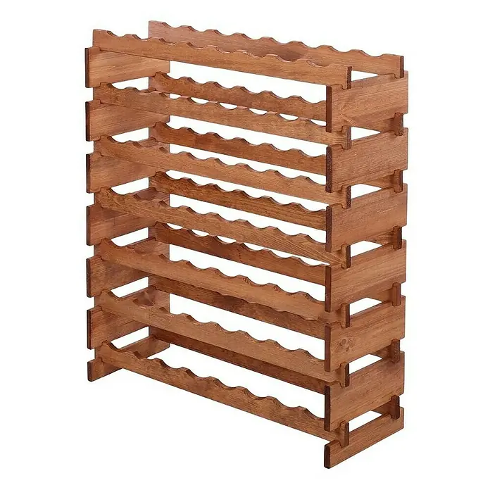 Proregal Flaschenregal Weinregal VINOTECA FLEX PRO für 56 Flaschen - L x B x H: 28 x 84 x 93 cm, Holz, Anzahl Böden: 7 Stk. - Dieses Bild zeigt ein Weinregal aus Holz mit mehreren Reihen zur Aufbewahrung von Weinflaschen. Das Regal hat ein warmes, natürliches Aussehen.