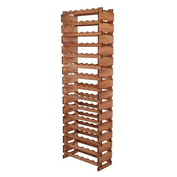 Proregal Flaschenregal Weinregal VINOTECA FLEX PRO für 90 Flaschen - L x B x H: 28 x 65 x 205 cm, Holz, Anzahl Böden: 15 Stk. - Ein hohes, hölzernes Weinregal bietet viel Stauraum. Das Regal ist aus braunem Holz gefertigt und hat ein gewelltes Design zur Flaschenaufbewahrung.