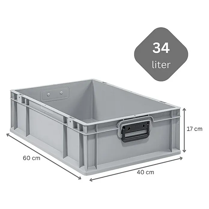 Proregal Euroboxen-Set 5x Eurobox NextGen Portable Duo - L x B x H: 60 x 40 x 17 cm, Kunststoff, Grau, 5 Stk. - Graue 34-Liter-Kunststoffbox mit den Maßen 60 cm x 40 cm x 17 cm zur Aufbewahrung und Organisation verschiedener Gegenstände.