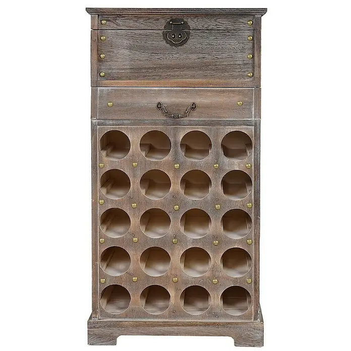 Berlinlodge Flaschenregal Weinregal mit Schublade und Truhe - L x B x H: 31 x 48 x 94 cm, Holz - Elegantes Weinregal aus Holz mit Schublade und Stauraum, perfekt für die stilvolle Aufbewahrung Ihrer Weinsammlung.