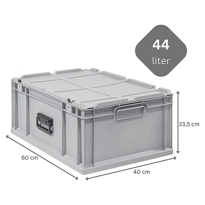 Proregal Eurobox Eurobox NextGen Portable - L x B x H: 60 x 40 x 23,5 cm, Kunststoff, Grau - Graue 44-Liter-Aufbewahrungsbox aus Kunststoff mit Deckel und Griffen, ideal für die Lagerung verschiedener Gegenstände.