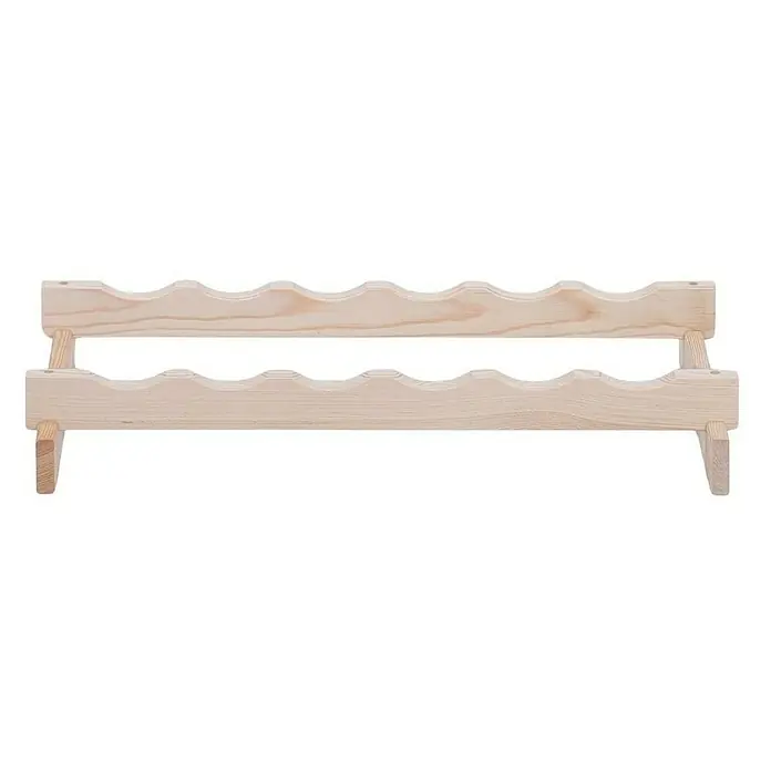 Proregal Flaschenregal Weinregal VINOTECA FLEX PRO für 6 Flaschen - L x B x H: 28 x 65 x 9 cm, Holz, Anzahl Böden: 1 Stk. - Nahaufnahme eines hellen, unbehandelten Holzweinregals mit zwei Ablagen und sechs Fächern.