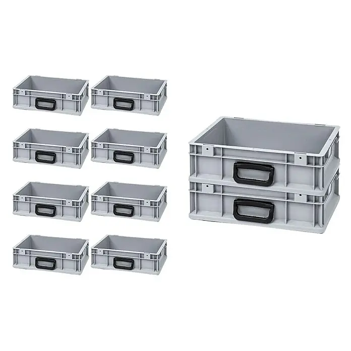 Proregal Euroboxen-Set 10x Eurobox NextGen Portable Uno - Kunststoff, Grau, 10 Stk. - Mehrere graue Lagerbehälter aus Kunststoff mit Griffen. Ideal für Ordnung im Lager.