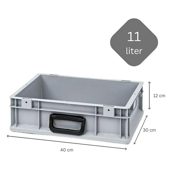 Proregal Euroboxen-Set 10x Eurobox NextGen Portable Uno - Kunststoff, Grau, 10 Stk. - Graue 11-Liter-Kunststoffbox mit schwarzem Griff, ideal für Lagerung und Transport. Abmessungen: 40 x 30 x 12 cm.