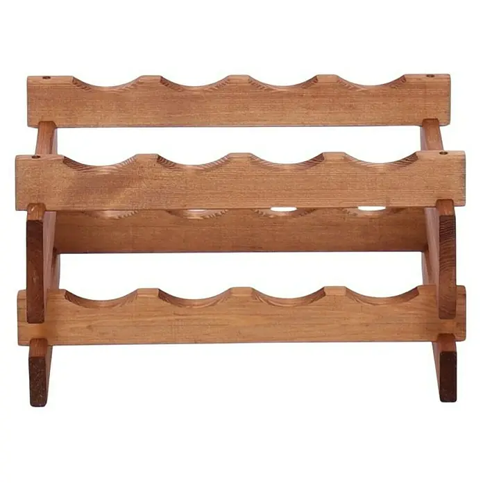 Proregal Flaschenregal Weinregal VINOTECA FLEX PRO für 8 Flaschen - L x B x H: 28 x 46 x 23 cm, Holz, Anzahl Böden: 2 Stk. - Dieses Bild zeigt ein rustikales, dreistöckiges Weinregal aus Holz, das perfekt für die Aufbewahrung und Präsentation Ihrer Lieblingsweine ist.