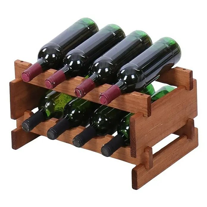 Proregal Flaschenregal Weinregal VINOTECA FLEX PRO für 8 Flaschen - L x B x H: 28 x 46 x 23 cm, Holz, Anzahl Böden: 2 Stk. - Weinregal aus Holz mit sechs Weinflaschen. Das Regal hat zwei Ebenen und ist aus braunem Holz gefertigt.