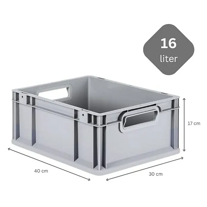 Proregal Eurobox Eurobox NextGen Grip - Kunststoff, Grau - Abgebildete graue 16-Liter-Eurobox aus Kunststoff mit den Maßen 40 x 30 x 17 cm. Die Eurobox ist ideal für Lagerung und Transport.