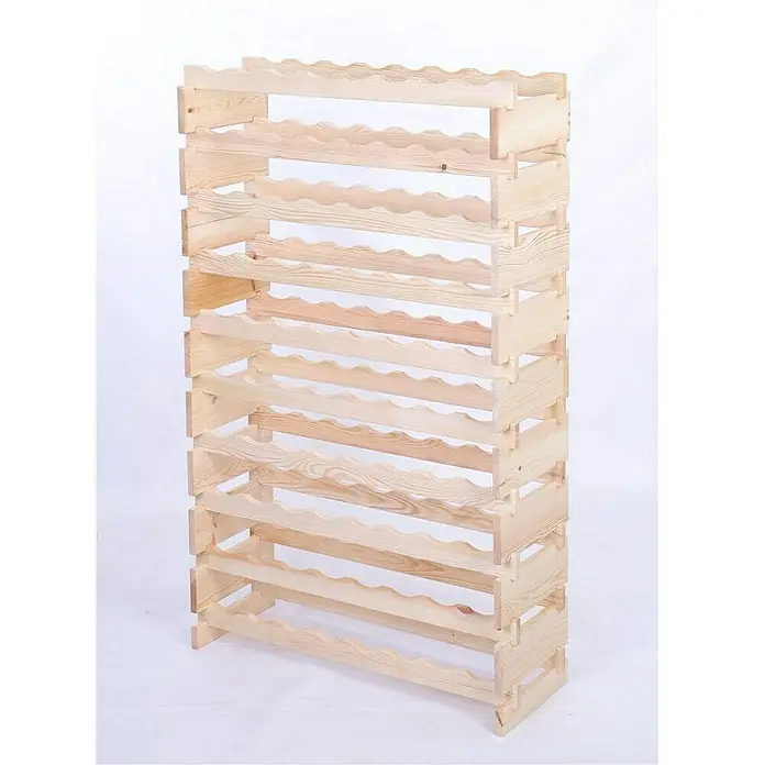 Proregal Flaschenregal Weinregal VINOTECA FLEX PRO für 80 Flaschen - L x B x H: 28 x 84 x 135 cm, Holz, Anzahl Böden: 10 Stk. - Ein Foto zeigt ein unbehandeltes Holzweinregal mit gewellten Ablagen zur sicheren Flaschenaufbewahrung, ideal für Weinliebhaber.