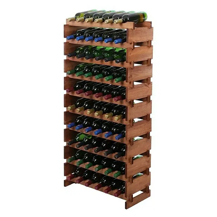 Proregal Flaschenregal Weinregal VINOTECA FLEX PRO für 60 Flaschen - L x B x H: 28 x 65 x 135 cm, Holz, Anzahl Böden: 10 Stk. - Weinregal aus Holz mit vielen Flaschen Wein. Das Regal ist voll mit verschiedenen Weinsorten und -farben.