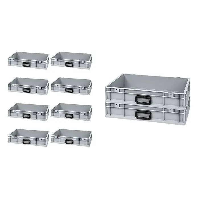 Proregal Euroboxen-Set 10x Eurobox NextGen Portable Uno - L x B x H: 60 x 40 x 12 cm, Kunststoff, Grau, 10 Stk. - Graue Kunststoffboxen mit schwarzen Griffen, ideal zur Aufbewahrung und Organisation von Gegenständen im Lager oder Büro.