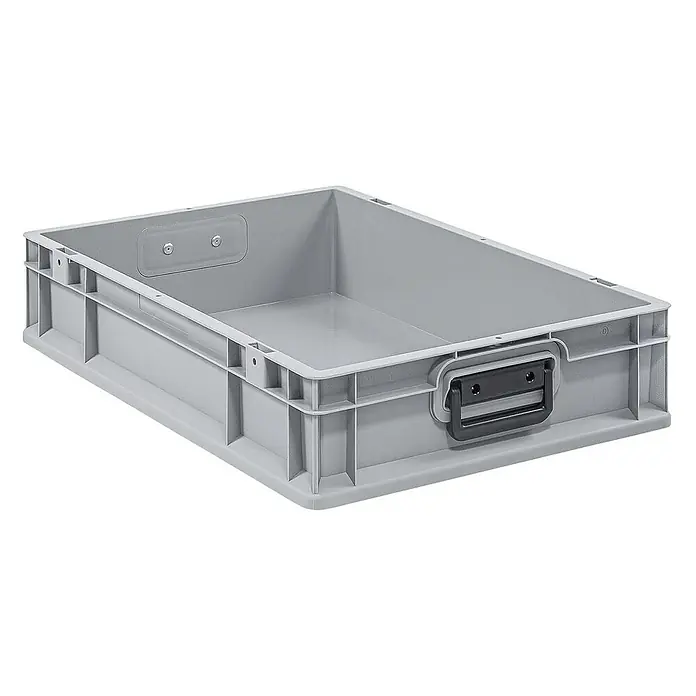 Proregal Euroboxen-Set 5x Eurobox NextGen Portable Duo - L x B x H: 60 x 40 x 12 cm, Kunststoff, Grau, 5 Stk. - Graue Kunststoffbox mit schwarzen Griffen und verstärkten Ecken, ideal für Lagerung und Transport.
