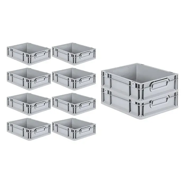 Proregal Euroboxen-Set 10x Eurobox NextGen Economy - Kunststoff, Grau, 10 Stk. - Graue Kunststoffboxen, ideal für Lagerung und Organisation. Stapelbar und mit praktischen Griffen für einfachen Transport.