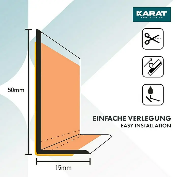 Floordirekt Sockelleiste Oslo Eiche-Vintage 50 x 15 mm - 25 m - PVC - Abbildung eines Kantenschutzes mit den Maßen 50mm Höhe und 15mm Breite, einfache Montage.