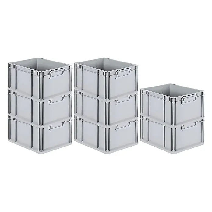 Proregal Euroboxen-Set 8x Eurobox NextGen Grip - Kunststoff, Grau, 8 Stk. - Stapelbare graue Kunststoffbehälter mit Griffen. Ideal für Lagerung und Organisation.