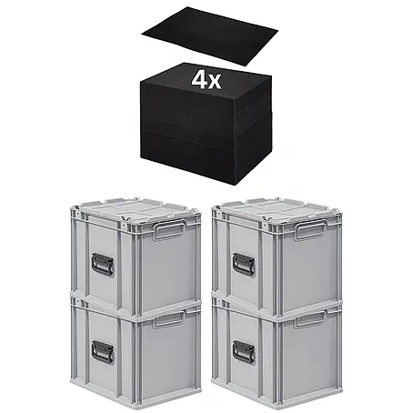 Proregal  Euroboxen-Set 4x Eurobox NextGen Portable mit Rasterschaumstoff & Schaumstoffeinlage