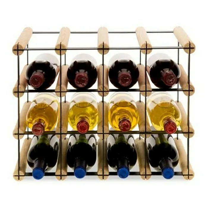 Proregal Flaschenregal Modulares Weinregal VINOTECA MOD METAL für 4x3 Flaschen - Holz - Weinflaschenregal aus Holz und Metall mit zwölf Flaschen in verschiedenen Farben.