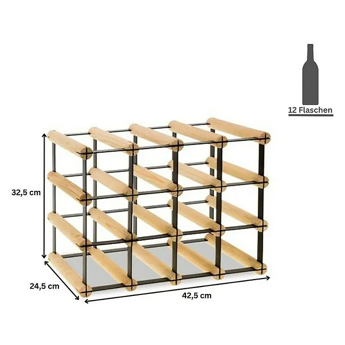 Proregal Flaschenregal Modulares Weinregal VINOTECA MOD METAL für 4x3 Flaschen - Holz - Weinregal aus Holz und Metall, bietet Platz für 12 Flaschen, Maße: 42,5 x 24,5 x 32,5 cm.