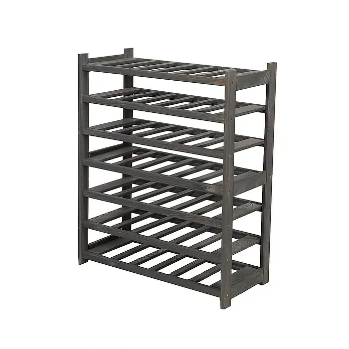 Proregal Flaschenregal Weinregal SPREEWALD für 42 Flaschen - L x B x H: 33 x 70 x 86 cm, Holz, Anzahl Böden: 7 Stk. - Ein graues Holzregal mit mehreren Fächern, ideal für die Aufbewahrung von Weinflaschen oder anderen Gegenständen. Es ist stabil und dekorativ.