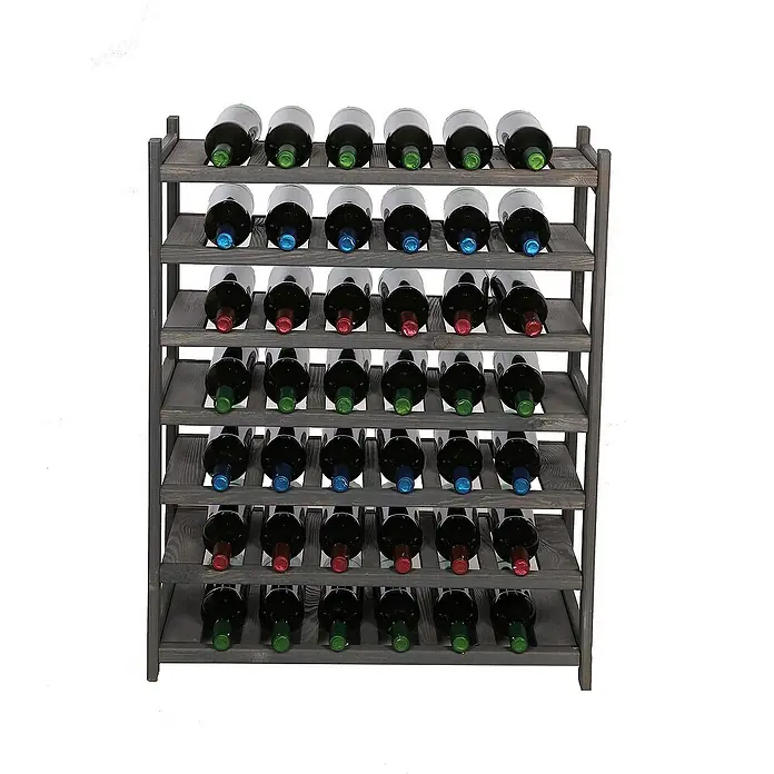 Proregal Flaschenregal Weinregal SPREEWALD für 42 Flaschen - L x B x H: 33 x 70 x 86 cm, Holz, Anzahl Böden: 7 Stk. - Weinregal aus Holz mit mehreren Ablagen zur Aufbewahrung von Weinflaschen. Das Regal ist grau und bietet Platz für viele Flaschen.