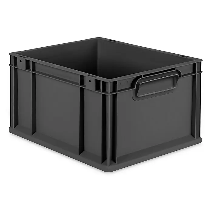 Proregal Eurobox Eurobox NextGen Grip - Kunststoff, Schwarz - Eine graue Kunststoffbox mit Griffen, ideal für Lagerung und Transport verschiedener Gegenstände. Die robuste Konstruktion sorgt für Langlebigkeit.