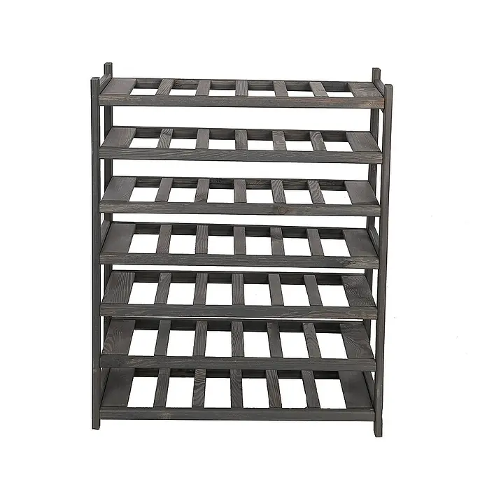 Proregal Flaschenregal Weinregal SPREEWALD für 42 Flaschen - L x B x H: 33 x 70 x 86 cm, Holz, Anzahl Böden: 7 Stk. - Das Bild zeigt ein graues, hölzernes Weinregal mit sechs Ebenen zur Aufbewahrung von Weinflaschen.