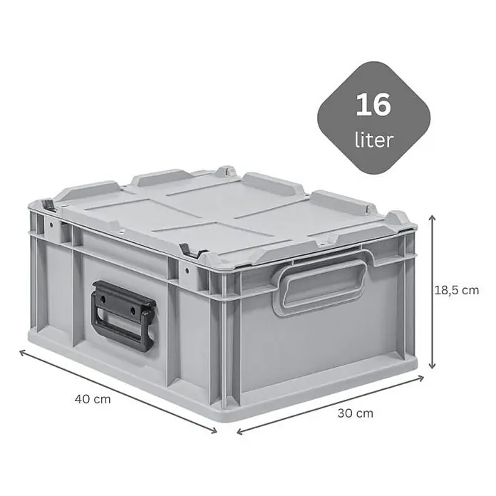 Proregal Eurobox Eurobox NextGen Portable mit Rasterschaumstoff & Schaumstoffeinlage - Kunststoff, Grau - Graue 16-Liter-Aufbewahrungsbox mit Deckel und Griffen zur vielseitigen Organisation. Perfekt für Haus, Büro und Lager.