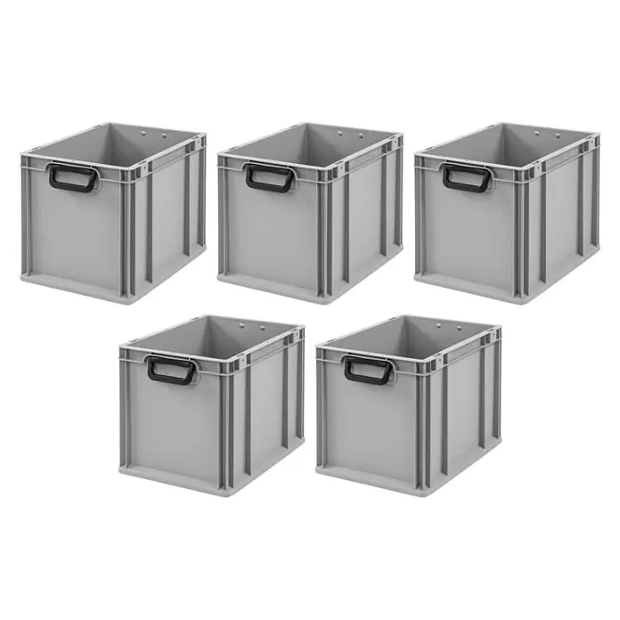 Proregal Euroboxen-Set 5x Eurobox NextGen Portable Duo - L x B x H: 40 x 30 x 32 cm, Kunststoff, Grau, 5 Stk. - Graue Kunststoffboxen mit schwarzen Griffen. Ideal zur Aufbewahrung und Organisation von Gegenständen im Haus, Büro oder Lager.