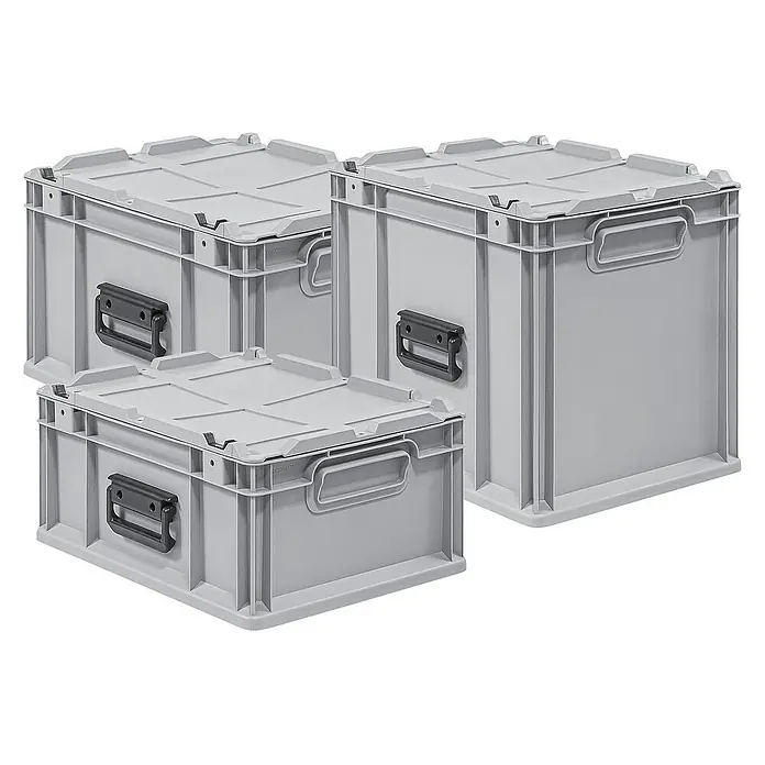 Proregal Euroboxen-Set 5x Eurobox NextGen Portable Duo - L x B x H: 40 x 30 x 32 cm, Kunststoff, Grau, 5 Stk. - Drei graue Eurobehälter mit Deckel und Griffen, die sich ideal für Lagerung und Transport eignen. Robuste und stapelbare Kunststoffboxen.
